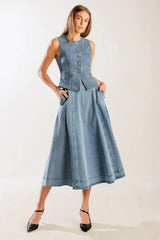 AT FIRST GLANCE DENIM VEST - Flying Tomato - Flyclothing LLC