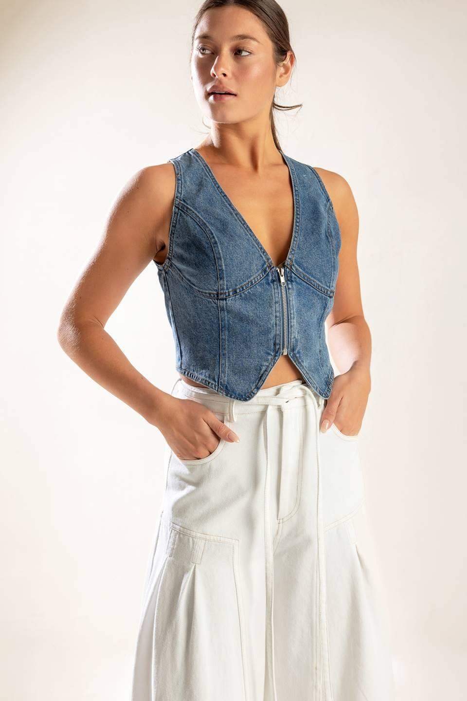 PICTURE PERFECT DENIM VEST - Flying Tomato - Flyclothing LLC