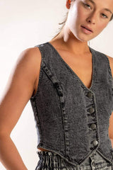 EXPLORING THE CITY DENIM VEST - Flying Tomato - Flyclothing LLC