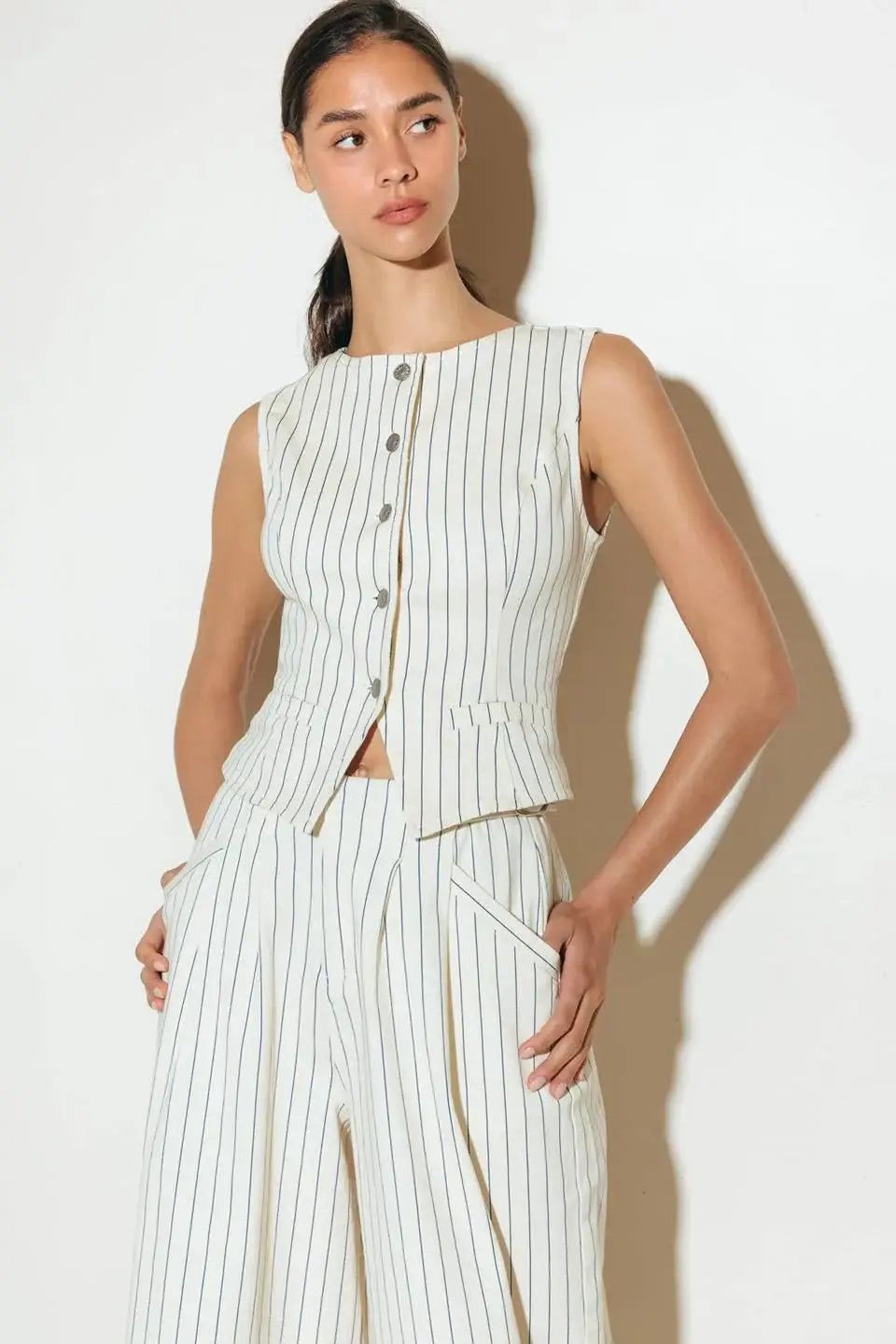 COFFEE RUN STRIPED WOVEN VEST - Flying Tomato - Flyclothing LLC