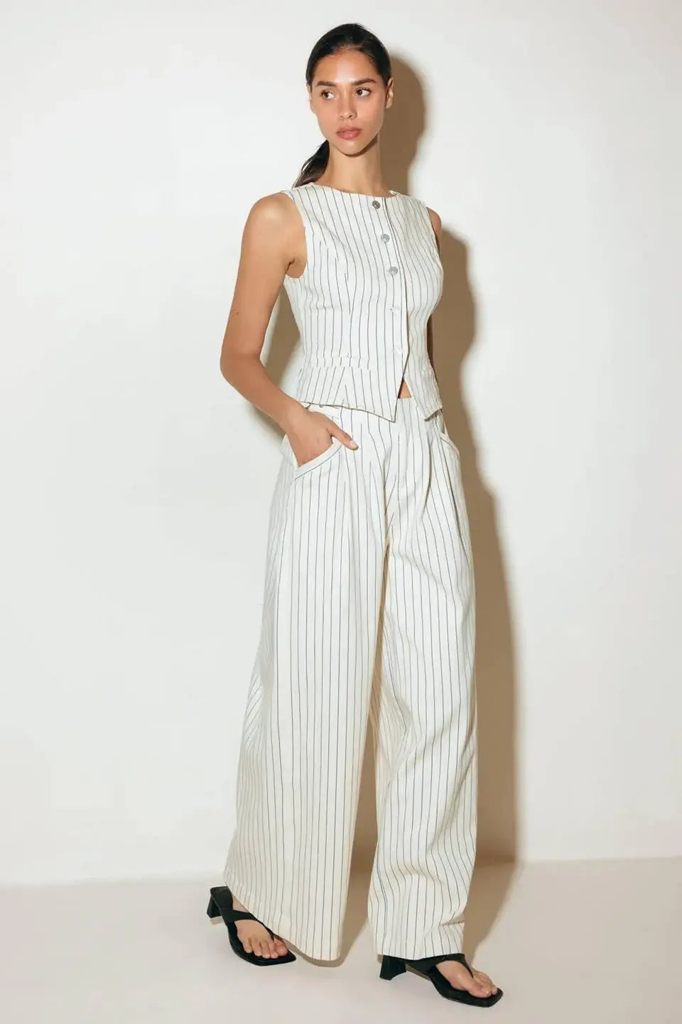 COFFEE RUN STRIPED WOVEN VEST - Flying Tomato - Flyclothing LLC