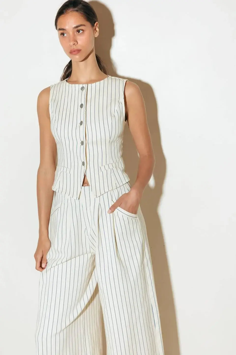 COFFEE RUN STRIPED WOVEN VEST - Flying Tomato - Flyclothing LLC