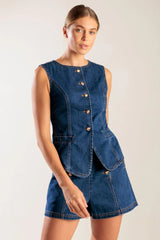 DRIVE-IN MOVIE DENIM VEST - Flying Tomato - Flyclothing LLC