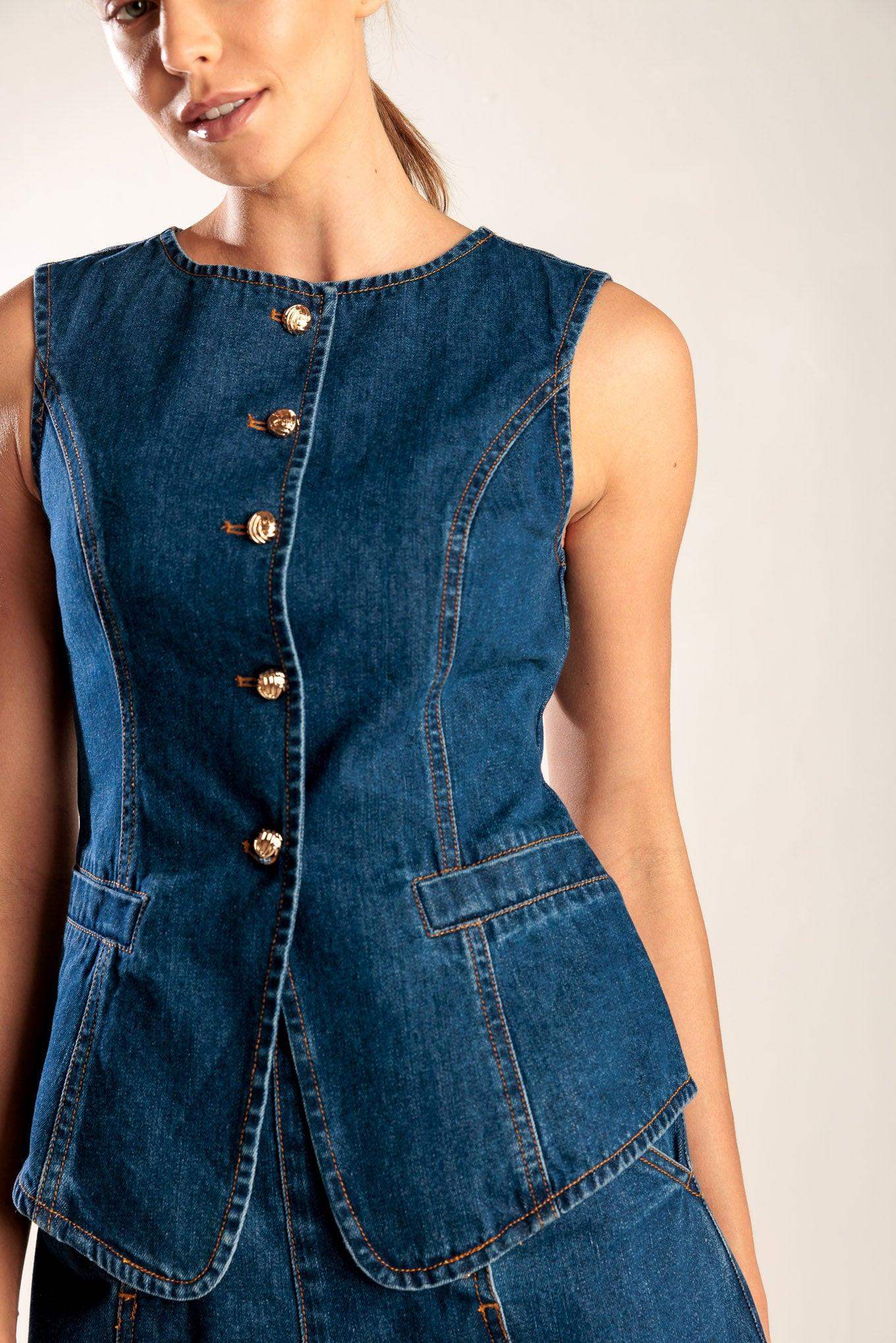 DRIVE-IN MOVIE DENIM VEST - Flying Tomato - Flyclothing LLC