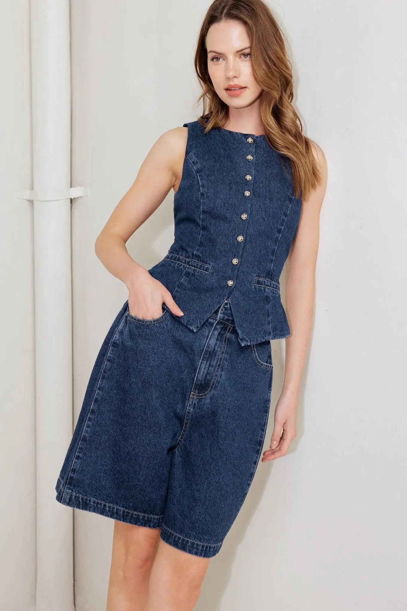 COFFEE PETAL DENIM VEST - Flying Tomato - Flyclothing LLC