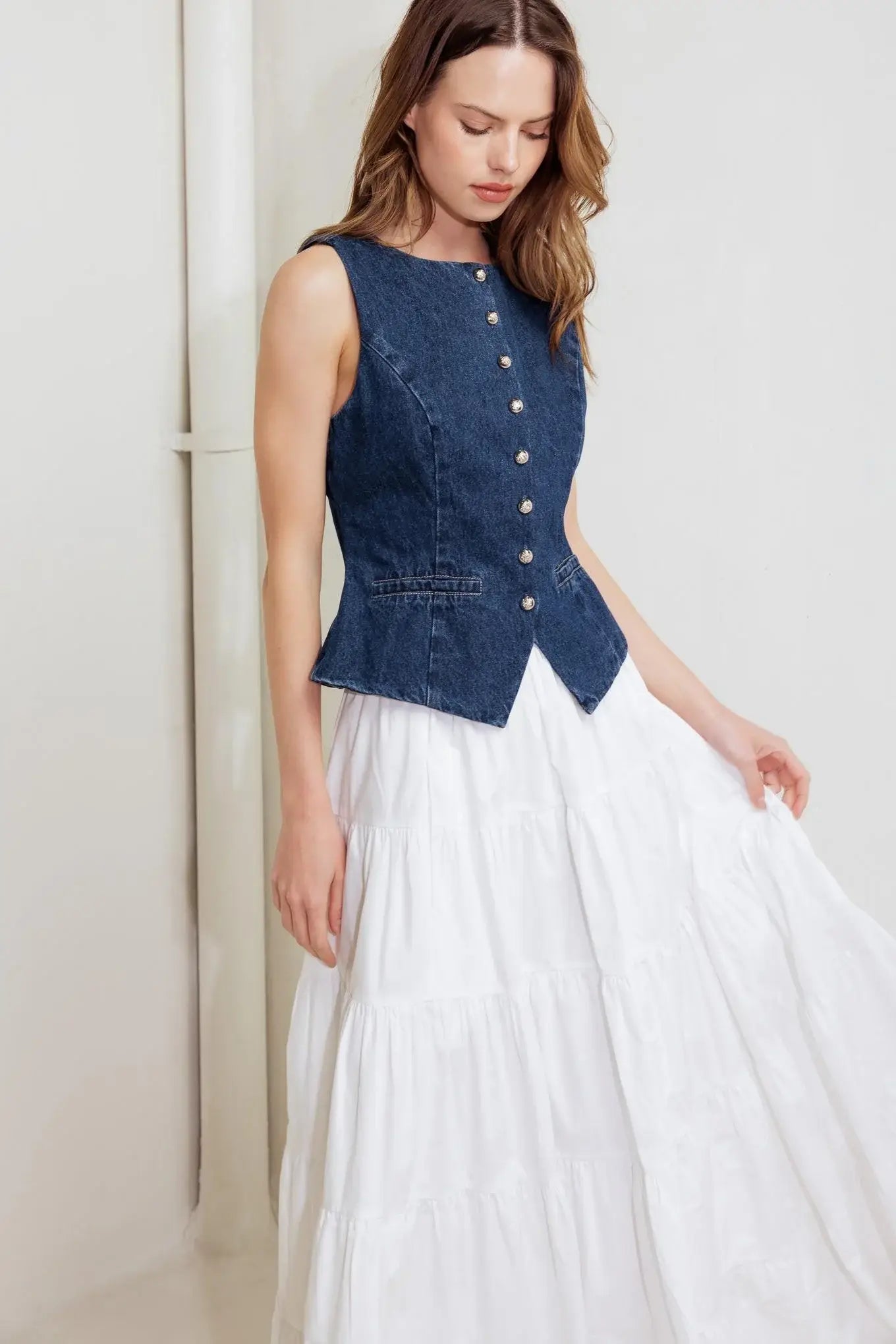 COFFEE PETAL DENIM VEST - Flying Tomato - Flyclothing LLC