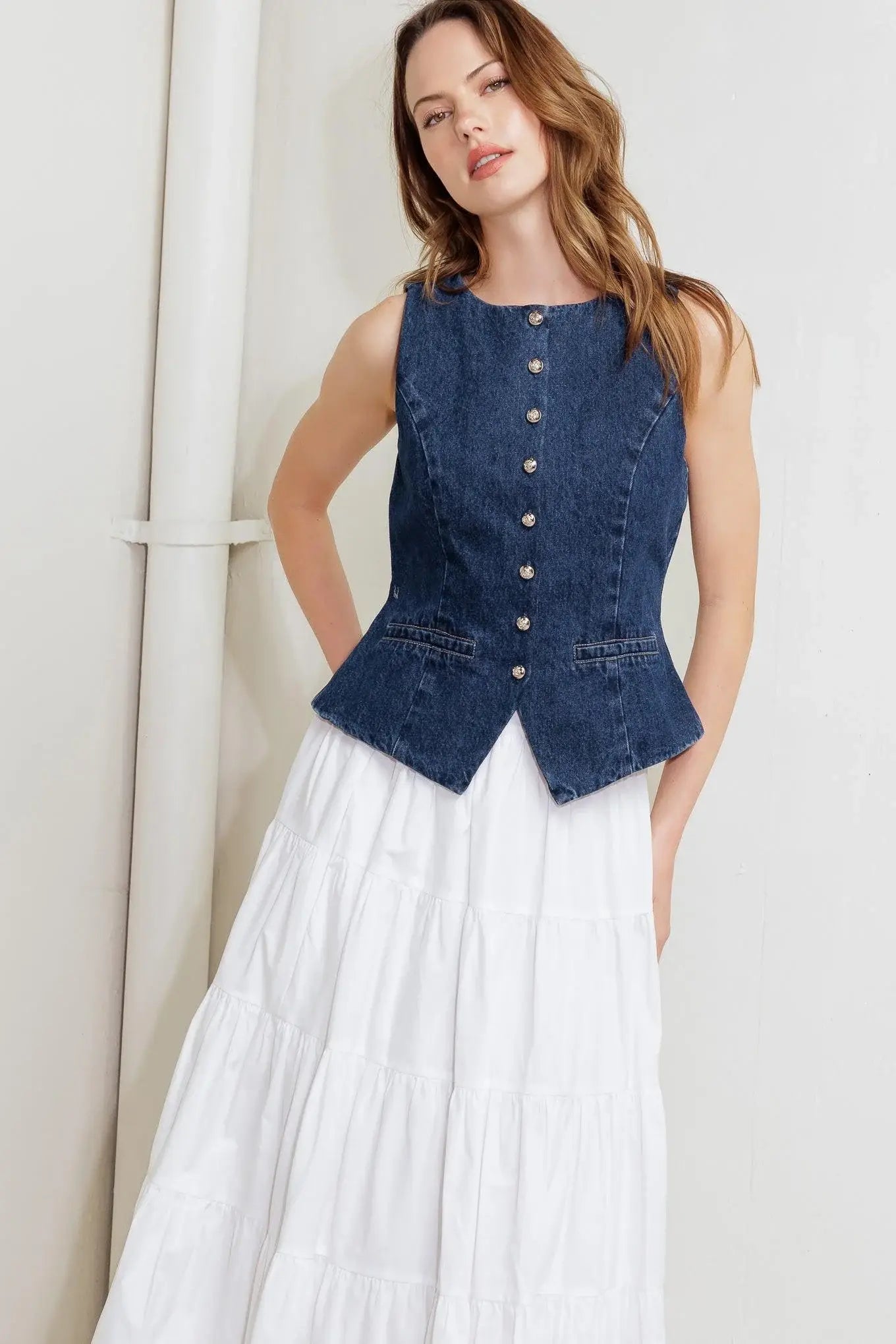 COFFEE PETAL DENIM VEST - Flying Tomato - Flyclothing LLC