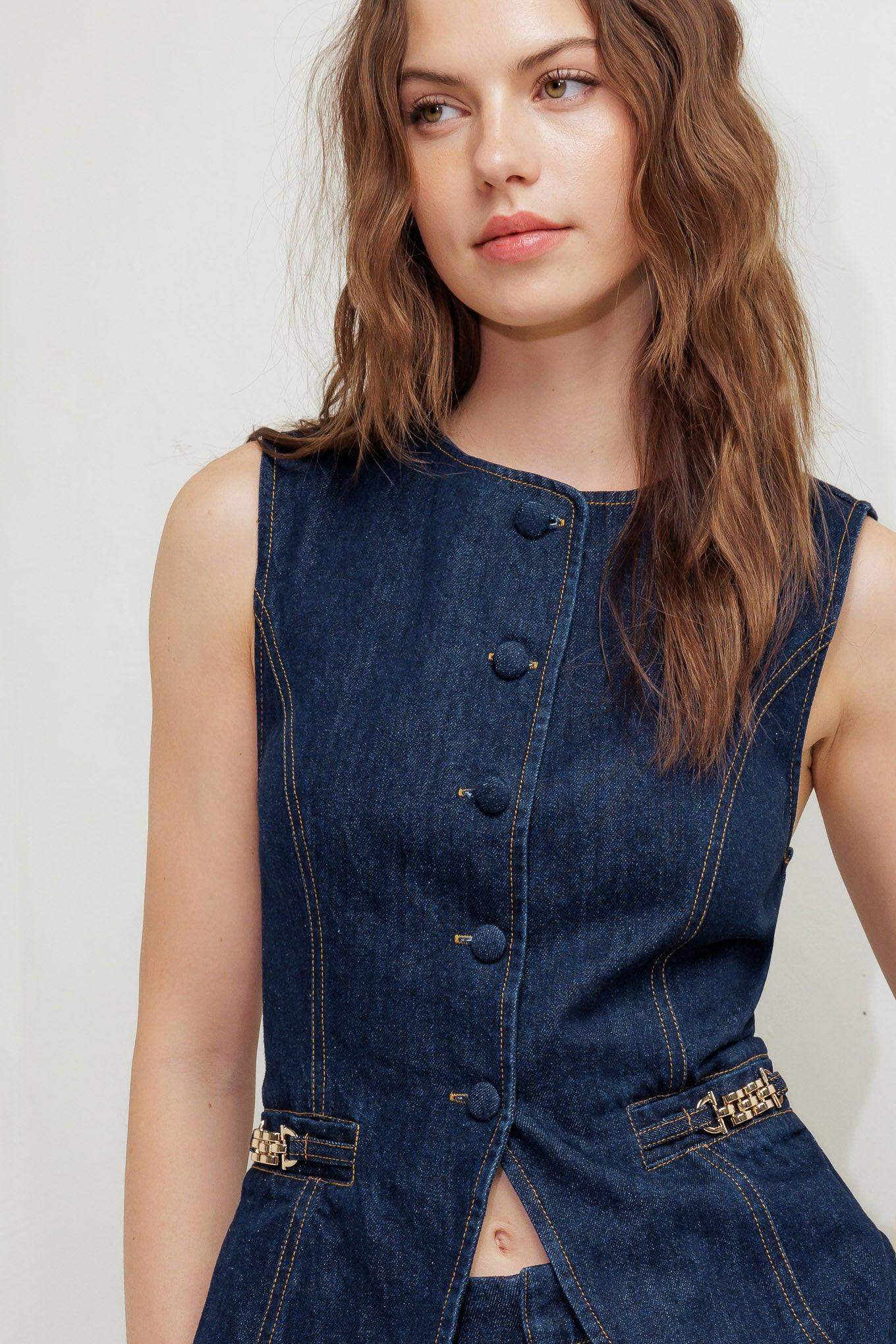 INDIGO ICON DENIM VEST - Flying Tomato - Flyclothing LLC