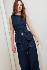 INDIGO ICON DENIM VEST - Flying Tomato - Flyclothing LLC