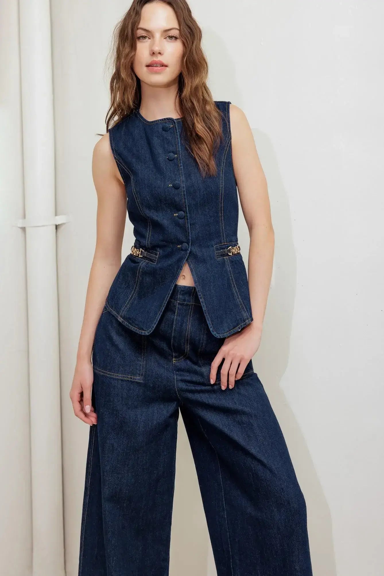 INDIGO ICON DENIM VEST - Flying Tomato - Flyclothing LLC