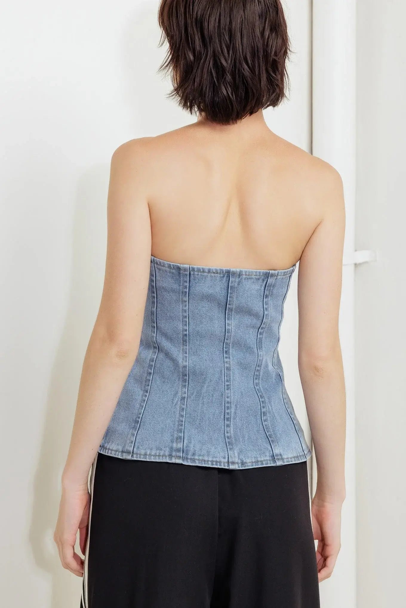 STITCHED SILHOUETTE DENIM TOP - Flying Tomato - Flyclothing LLC
