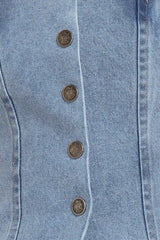 STITCHED SILHOUETTE DENIM TOP - Flying Tomato - Flyclothing LLC