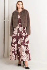 LONDON FLARE MOCHA FAUX FUR CROP JACKET - Flying Tomato - Flyclothing LLC