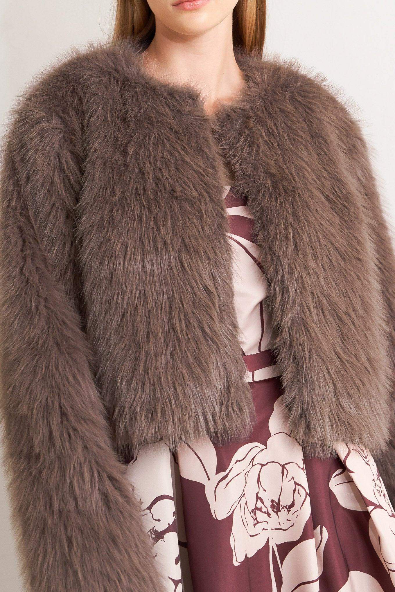 LONDON FLARE MOCHA FAUX FUR CROP JACKET - Flying Tomato - Flyclothing LLC