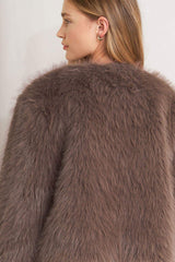 LONDON FLARE MOCHA FAUX FUR CROP JACKET - Flying Tomato - Flyclothing LLC