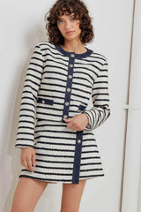 BONJOUR STRIPE WOVEN CROP JACKET - Flying Tomato - Flyclothing LLC
