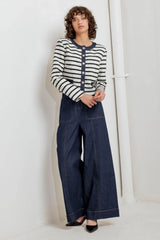 BONJOUR STRIPE WOVEN CROP JACKET - Flying Tomato - Flyclothing LLC