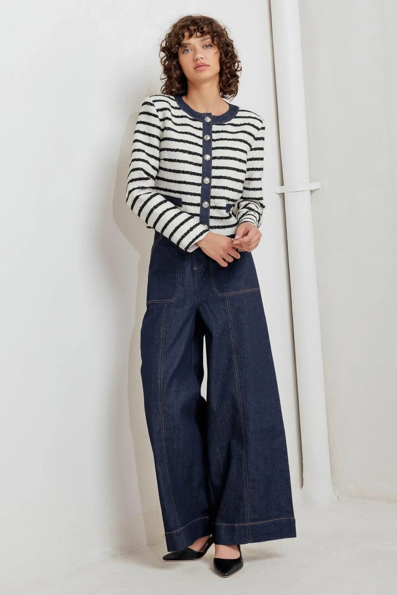 BONJOUR STRIPE WOVEN CROP JACKET - Flying Tomato - Flyclothing LLC