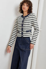 BONJOUR STRIPE WOVEN CROP JACKET - Flying Tomato - Flyclothing LLC