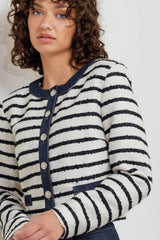 BONJOUR STRIPE WOVEN CROP JACKET - Flying Tomato - Flyclothing LLC