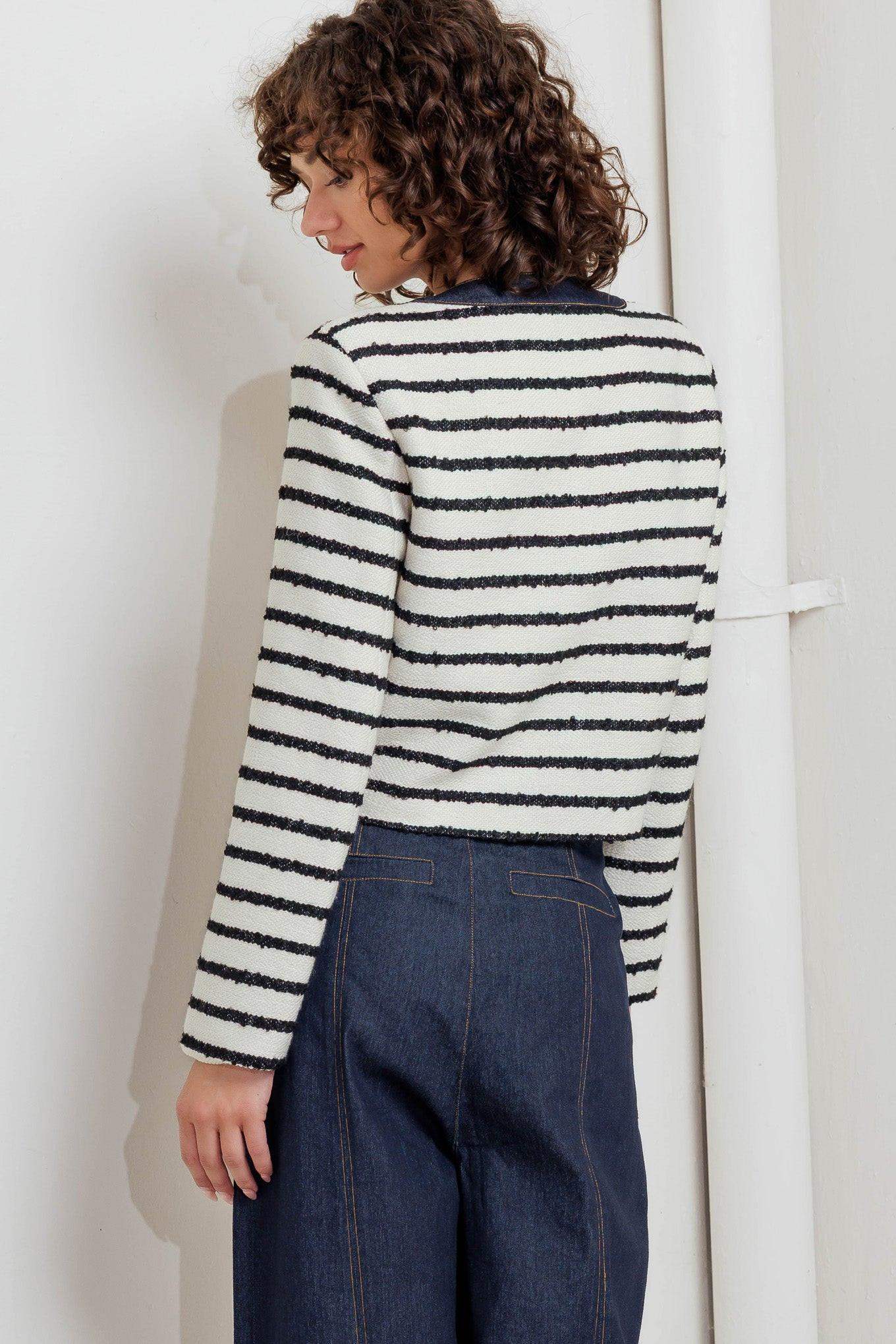 BONJOUR STRIPE WOVEN CROP JACKET - Flying Tomato - Flyclothing LLC