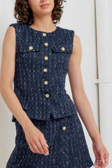 PARISIAN TWEED NAVY WOVEN TWEED VEST - Flying Tomato - Flyclothing LLC