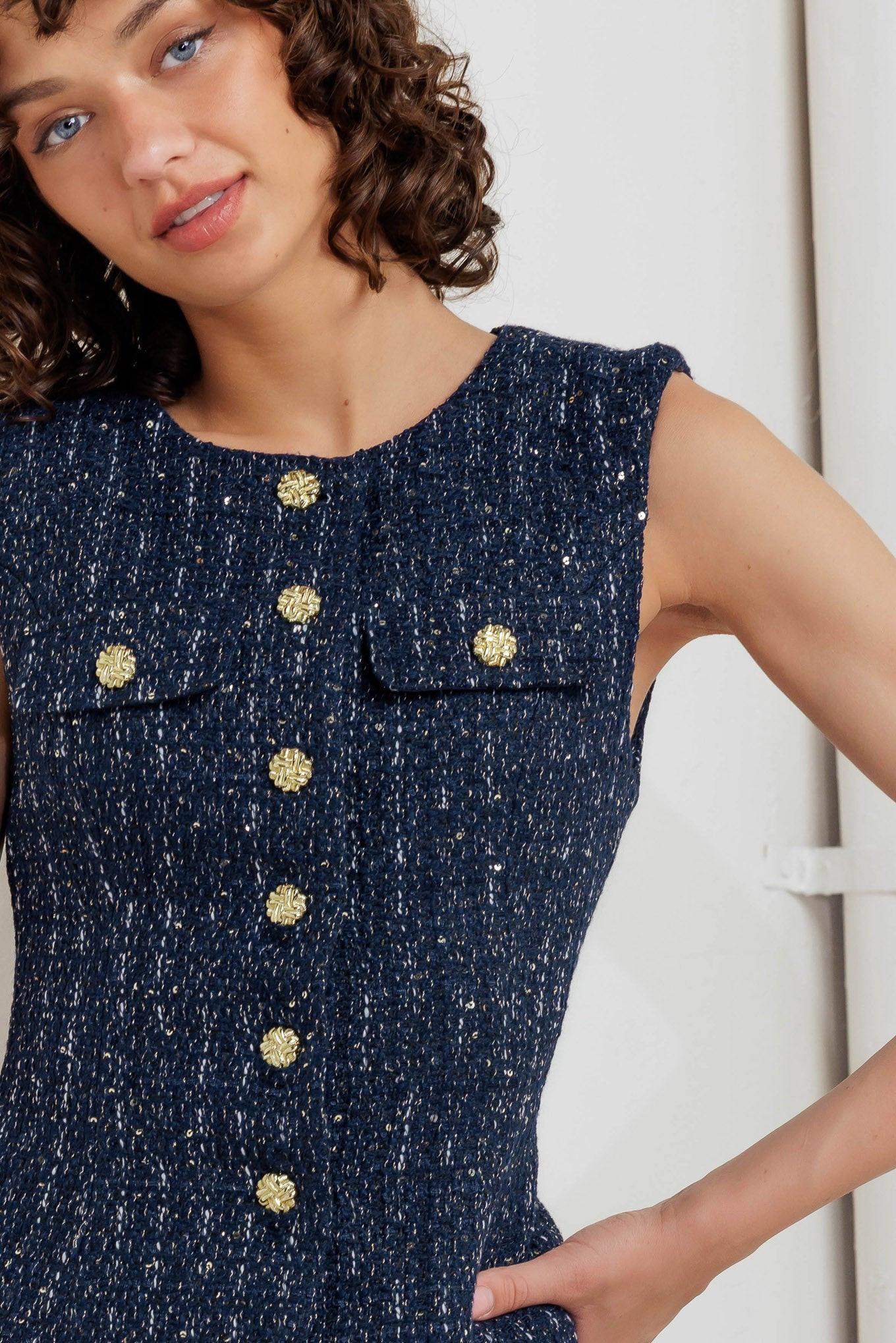 PARISIAN TWEED NAVY WOVEN TWEED VEST - Flying Tomato - Flyclothing LLC