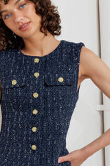 PARISIAN TWEED NAVY WOVEN TWEED VEST - Flying Tomato - Flyclothing LLC