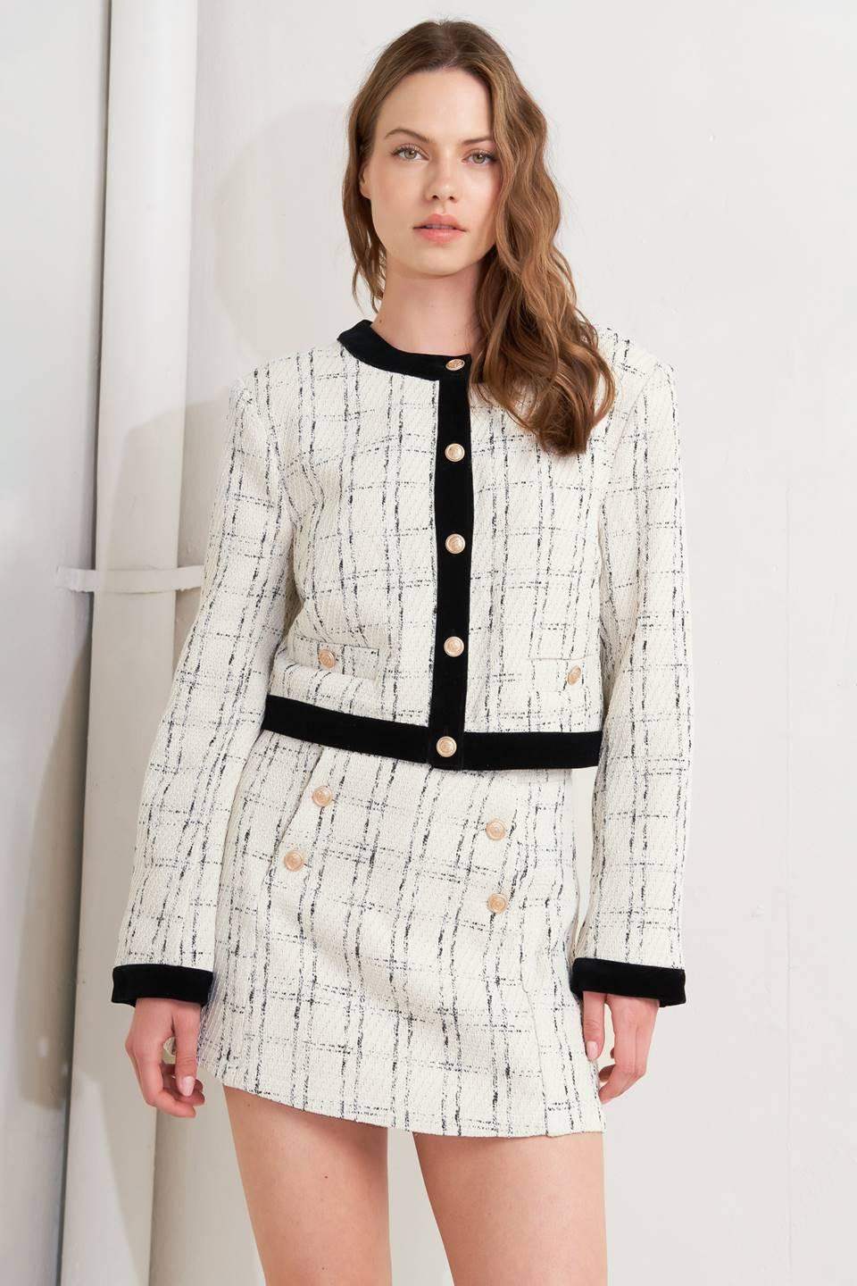 PARIS BOUND WOVEN TWEED CROP JACKET - Flying Tomato - Flyclothing LLC