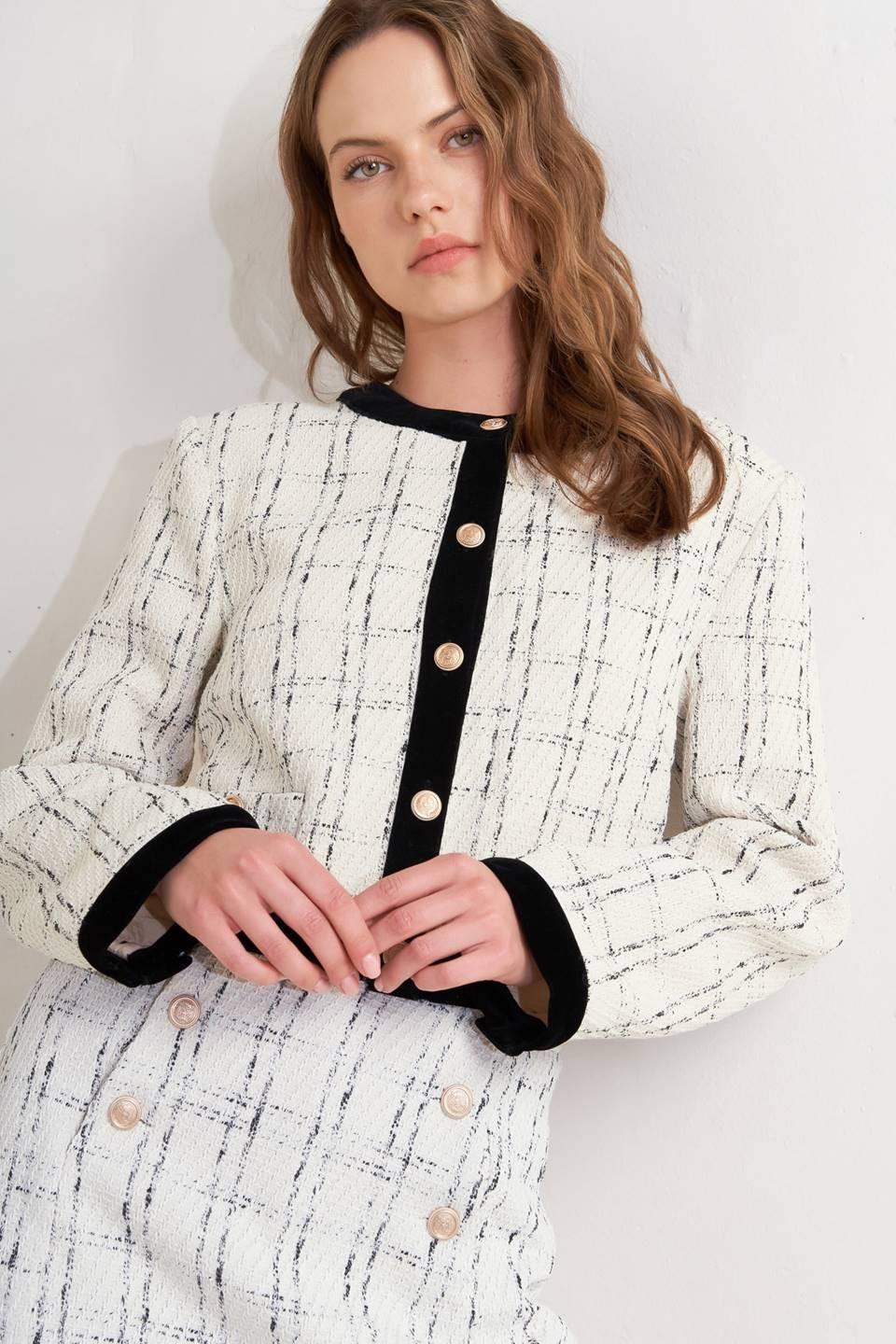 PARIS BOUND WOVEN TWEED CROP JACKET - Flying Tomato - Flyclothing LLC