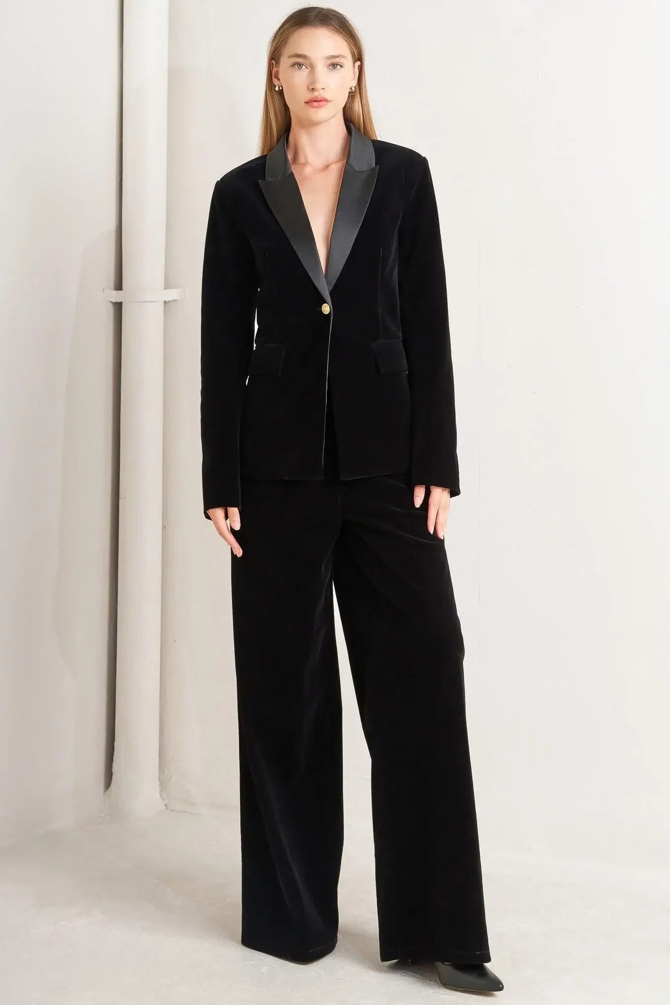 MIDNIGHT TUX WOVEN VELVET BLAZER - Flying Tomato - Flyclothing LLC