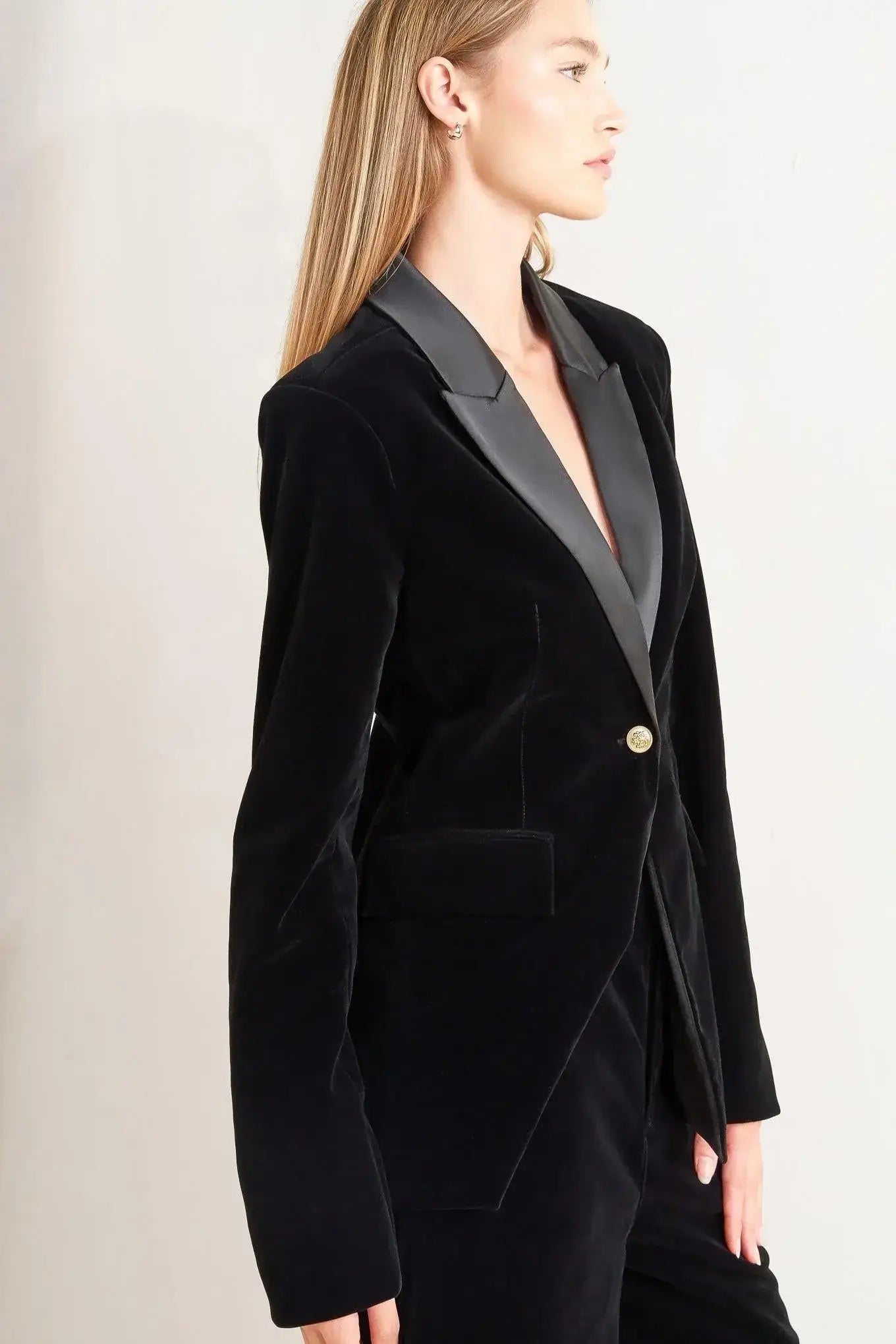 MIDNIGHT TUX WOVEN VELVET BLAZER - Flying Tomato - Flyclothing LLC