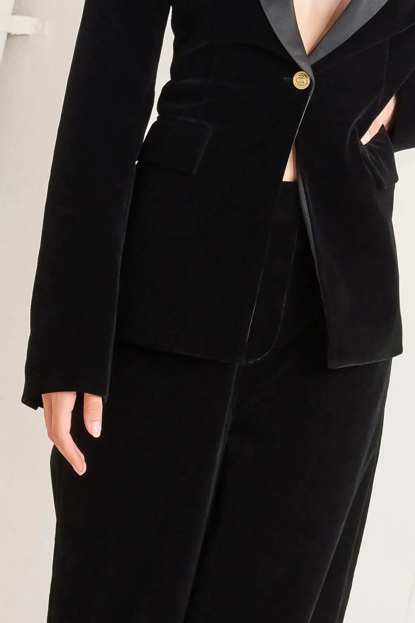 MIDNIGHT TUX WOVEN VELVET BLAZER - Flying Tomato - Flyclothing LLC