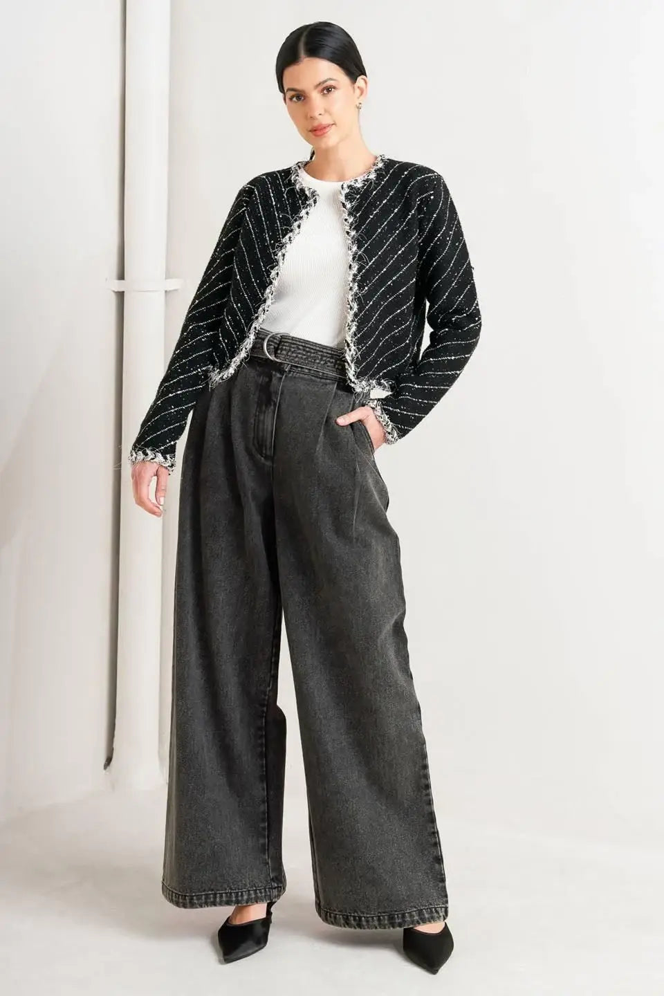 NOIR LINEAR SWEATER KNIT JACKET - Flying Tomato - Flyclothing LLC
