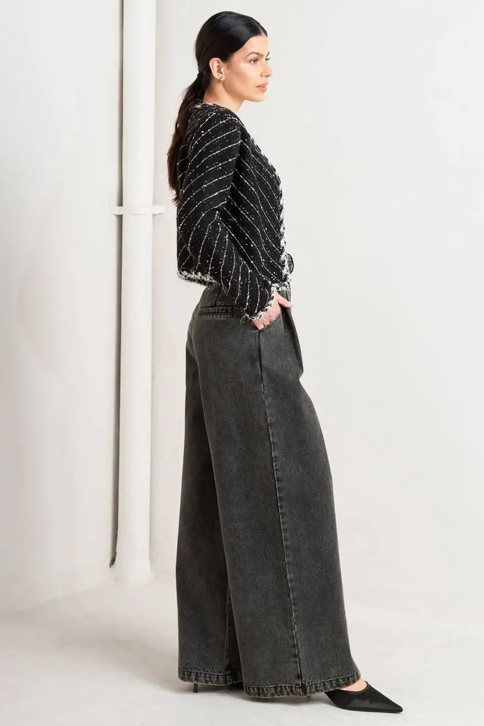 NOIR LINEAR SWEATER KNIT JACKET - Flying Tomato - Flyclothing LLC