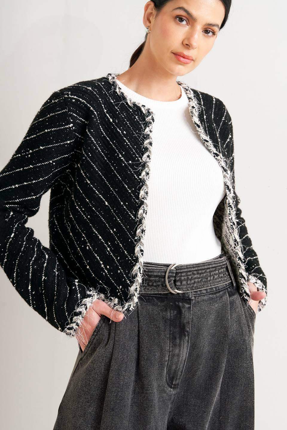 NOIR LINEAR SWEATER KNIT JACKET - Flying Tomato - Flyclothing LLC