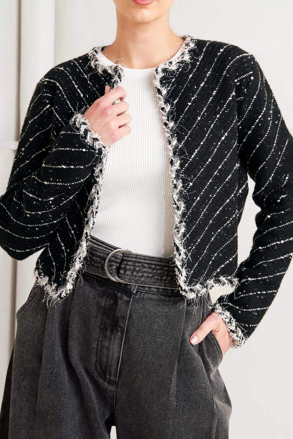 NOIR LINEAR SWEATER KNIT JACKET - Flying Tomato - Flyclothing LLC