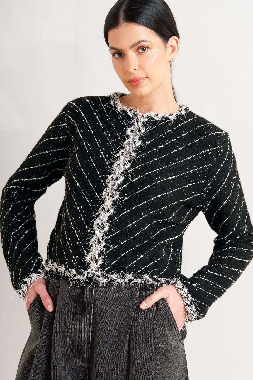 NOIR LINEAR SWEATER KNIT JACKET - Flying Tomato - Flyclothing LLC