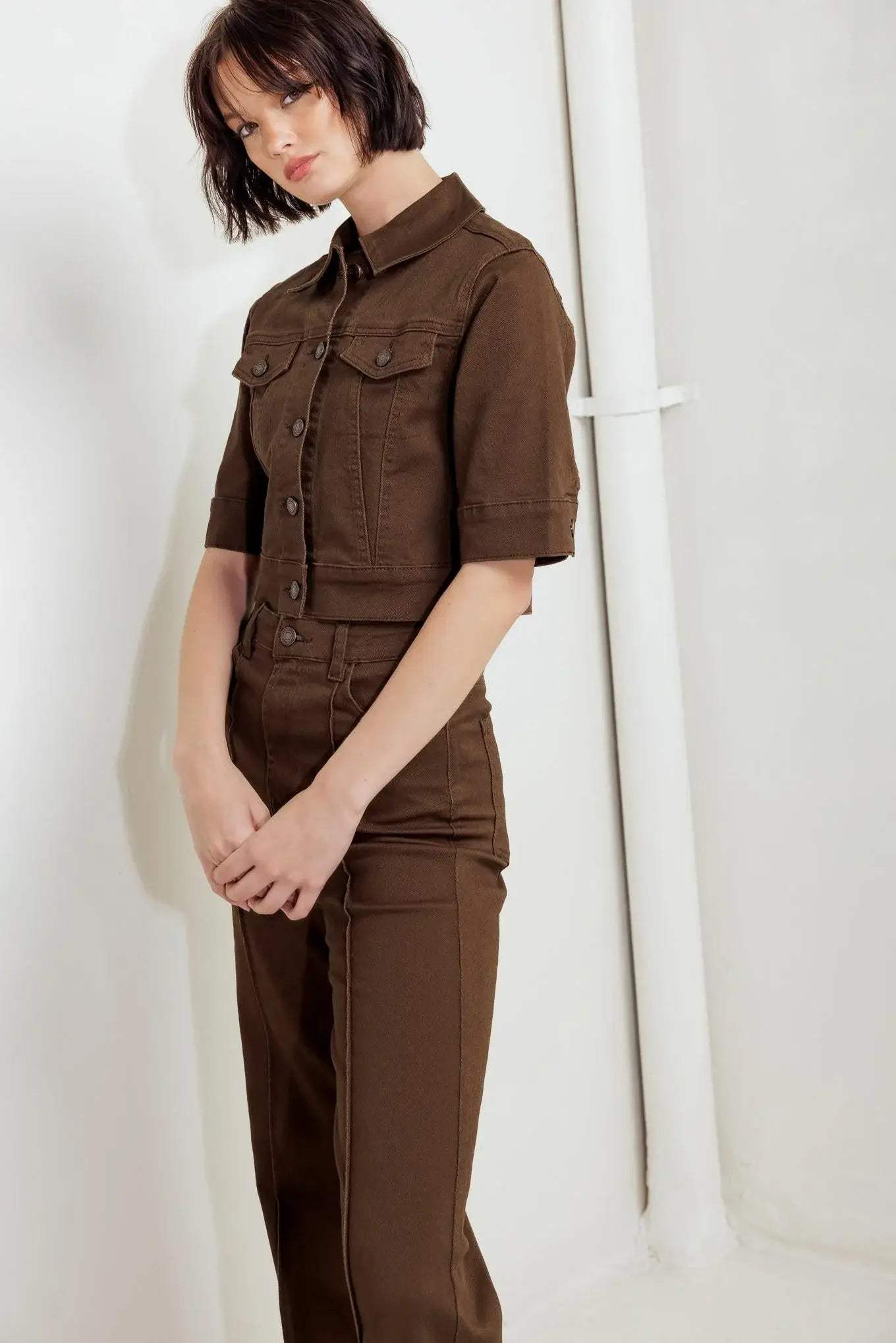 EFFORTLESS EDGE BROWN TWILL JACKET - Flying Tomato - Flyclothing LLC