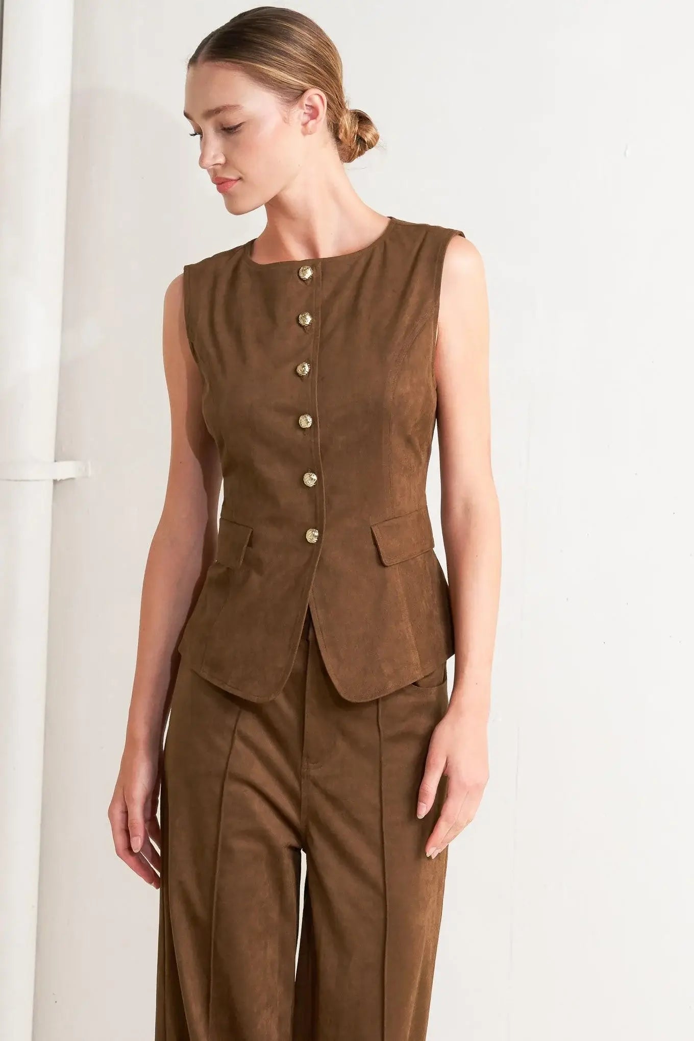 BROWN SUGAR FAUX SUEDE VEST - Flying Tomato - Flyclothing LLC