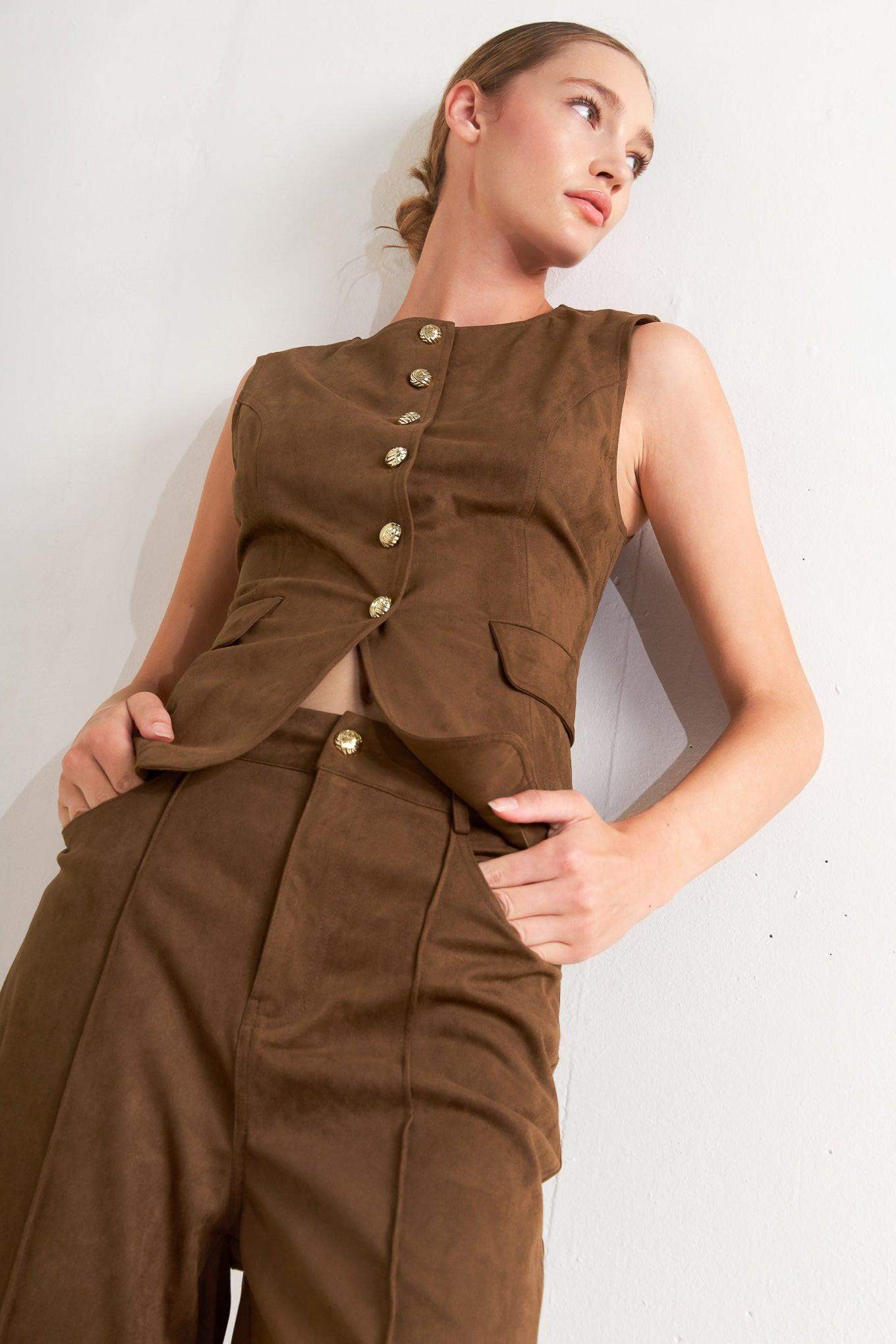 MIDNIGHT MESA STYLE FAUX SUEDE VEST - Flying Tomato - Flyclothing LLC
