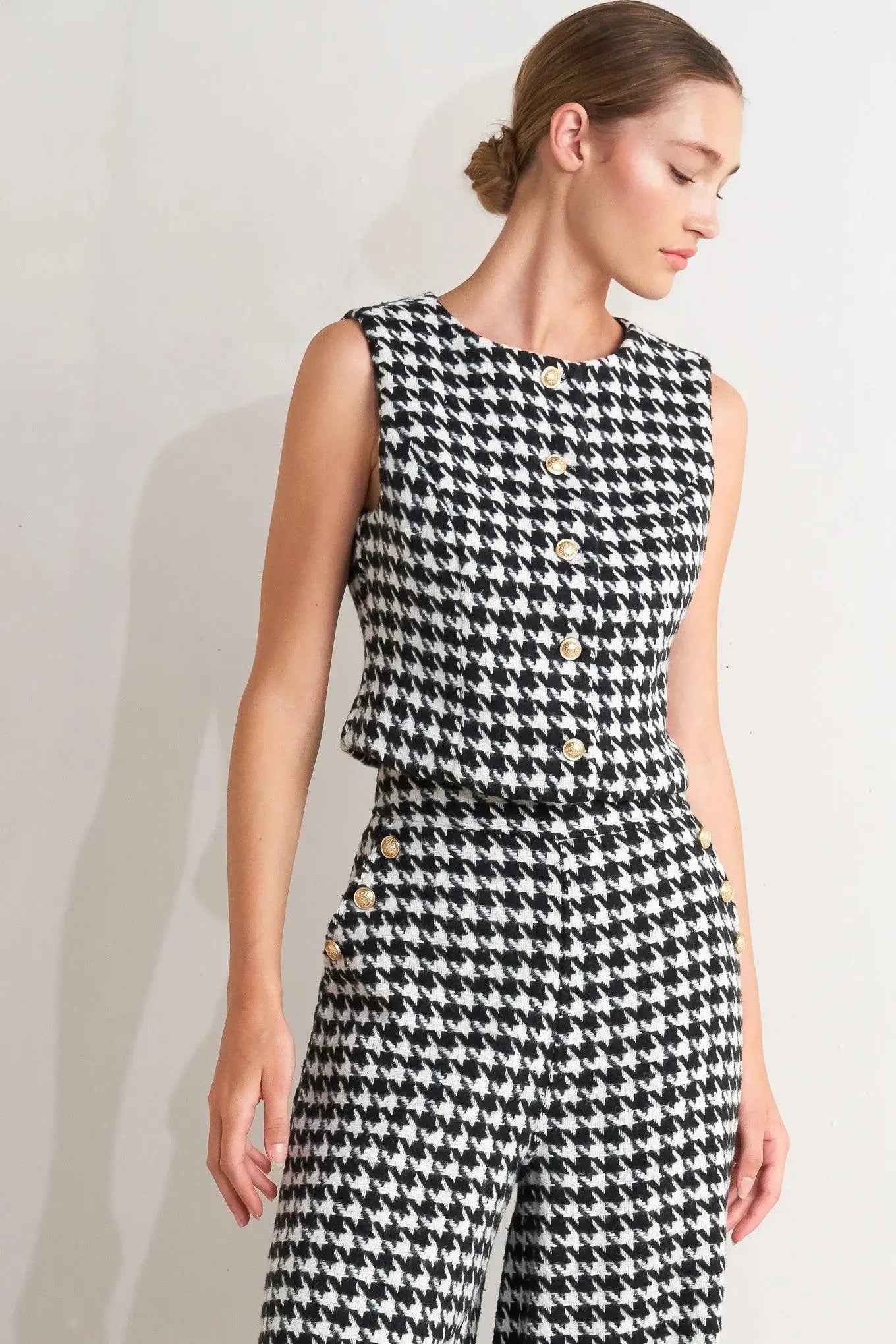 METRO ICON WOVEN HOUNDSTOOTH VEST - Flying Tomato - Flyclothing LLC