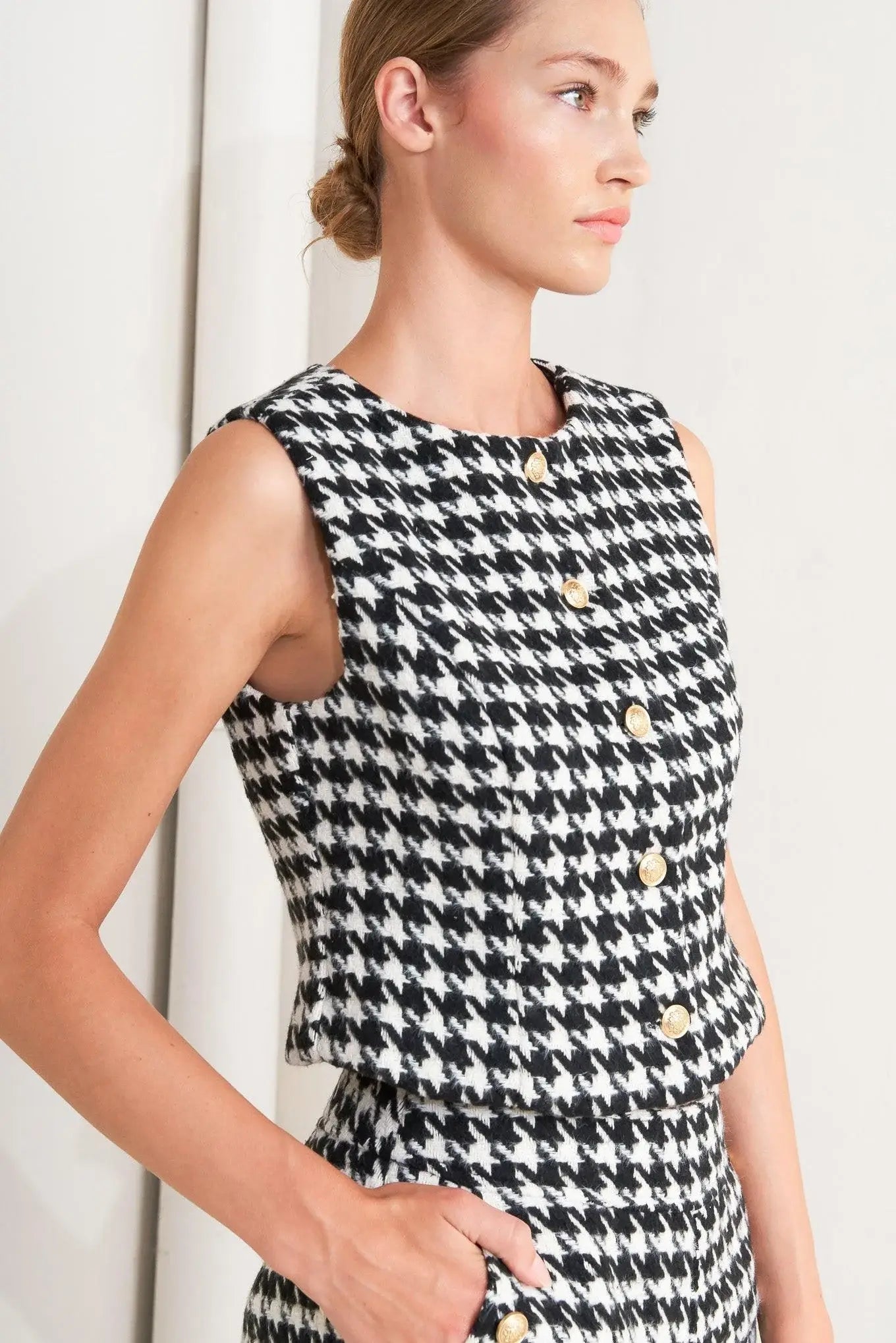 METRO ICON WOVEN HOUNDSTOOTH VEST - Flying Tomato - Flyclothing LLC