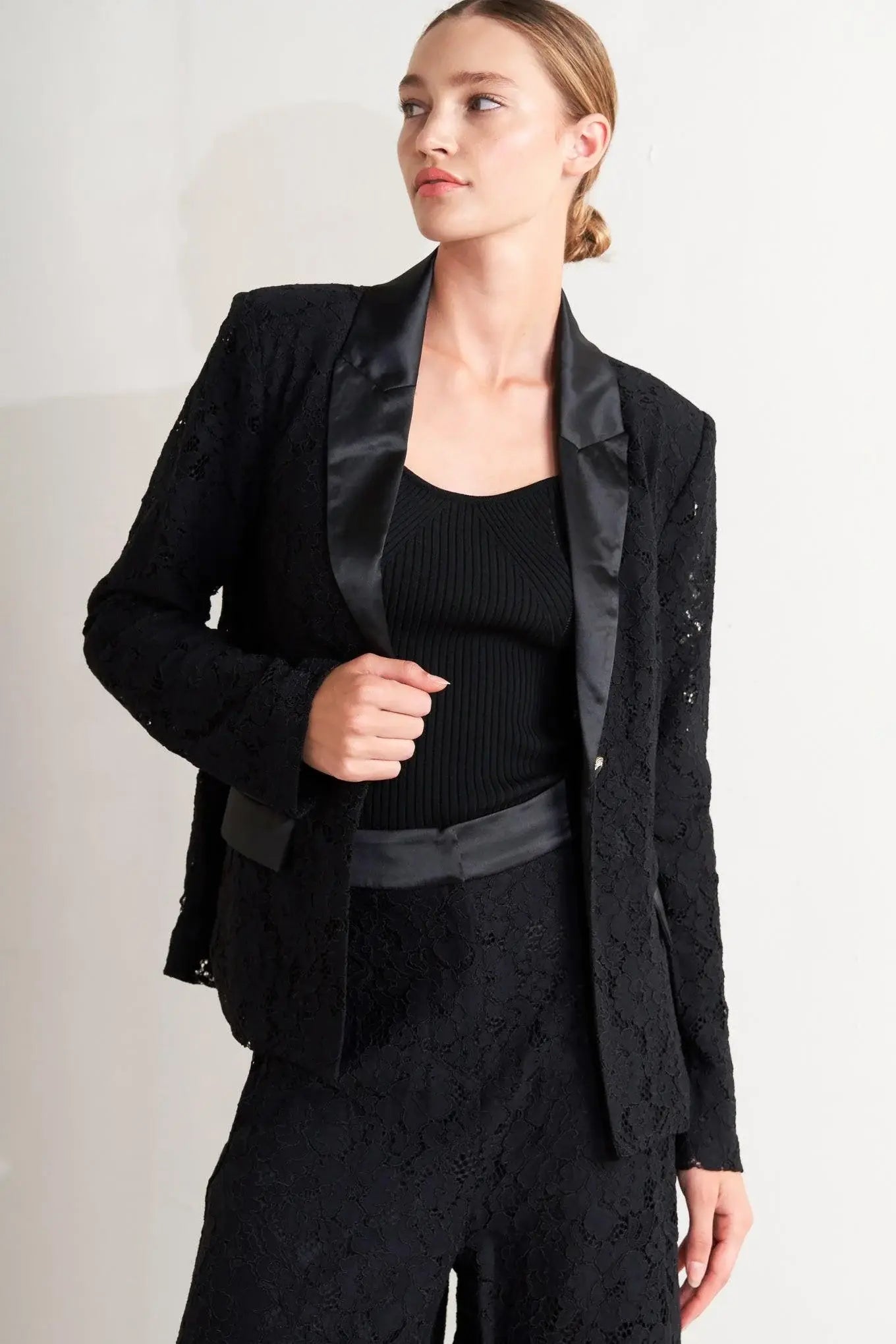 SHADOW GLAM WOVEN LACE BLAZER - Flying Tomato - Flyclothing LLC