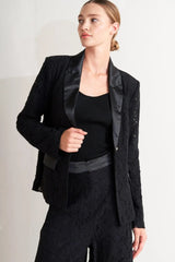SHADOW GLAM WOVEN LACE BLAZER - Flying Tomato - Flyclothing LLC
