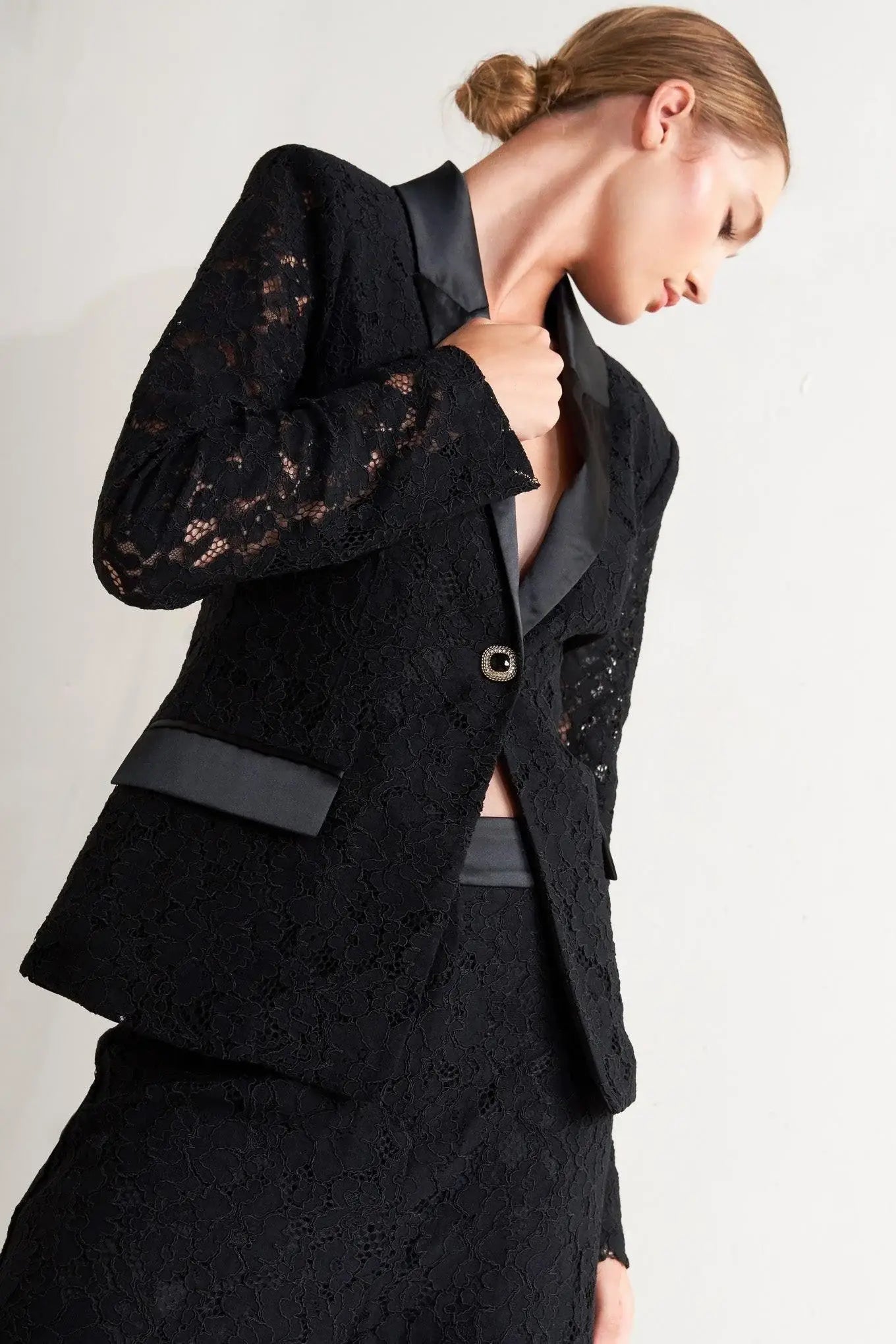 SHADOW GLAM WOVEN LACE BLAZER - Flying Tomato - Flyclothing LLC
