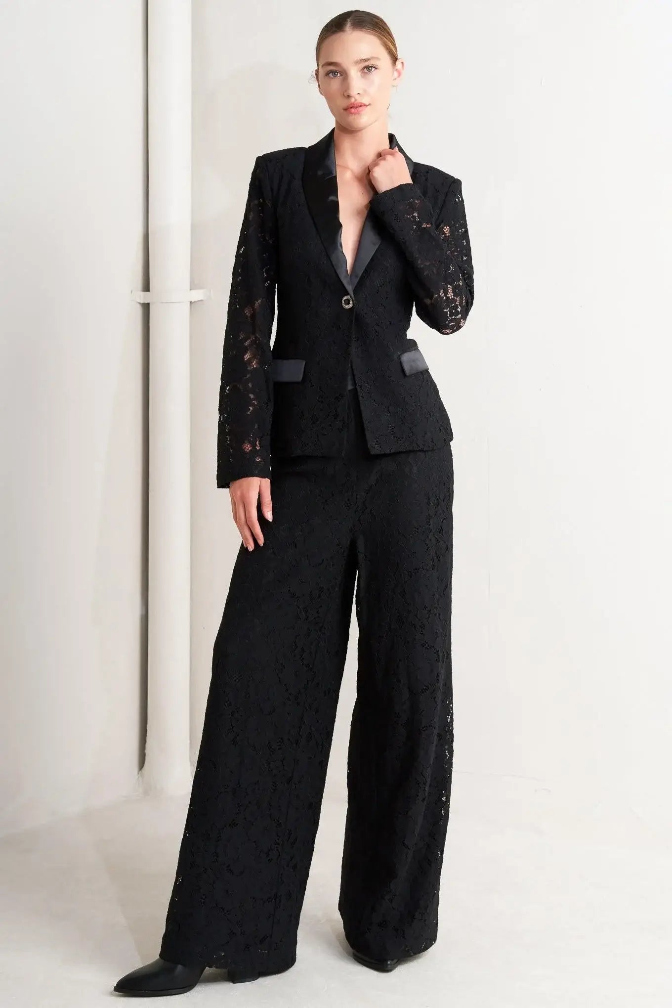 SHADOW GLAM WOVEN LACE BLAZER - Flying Tomato - Flyclothing LLC