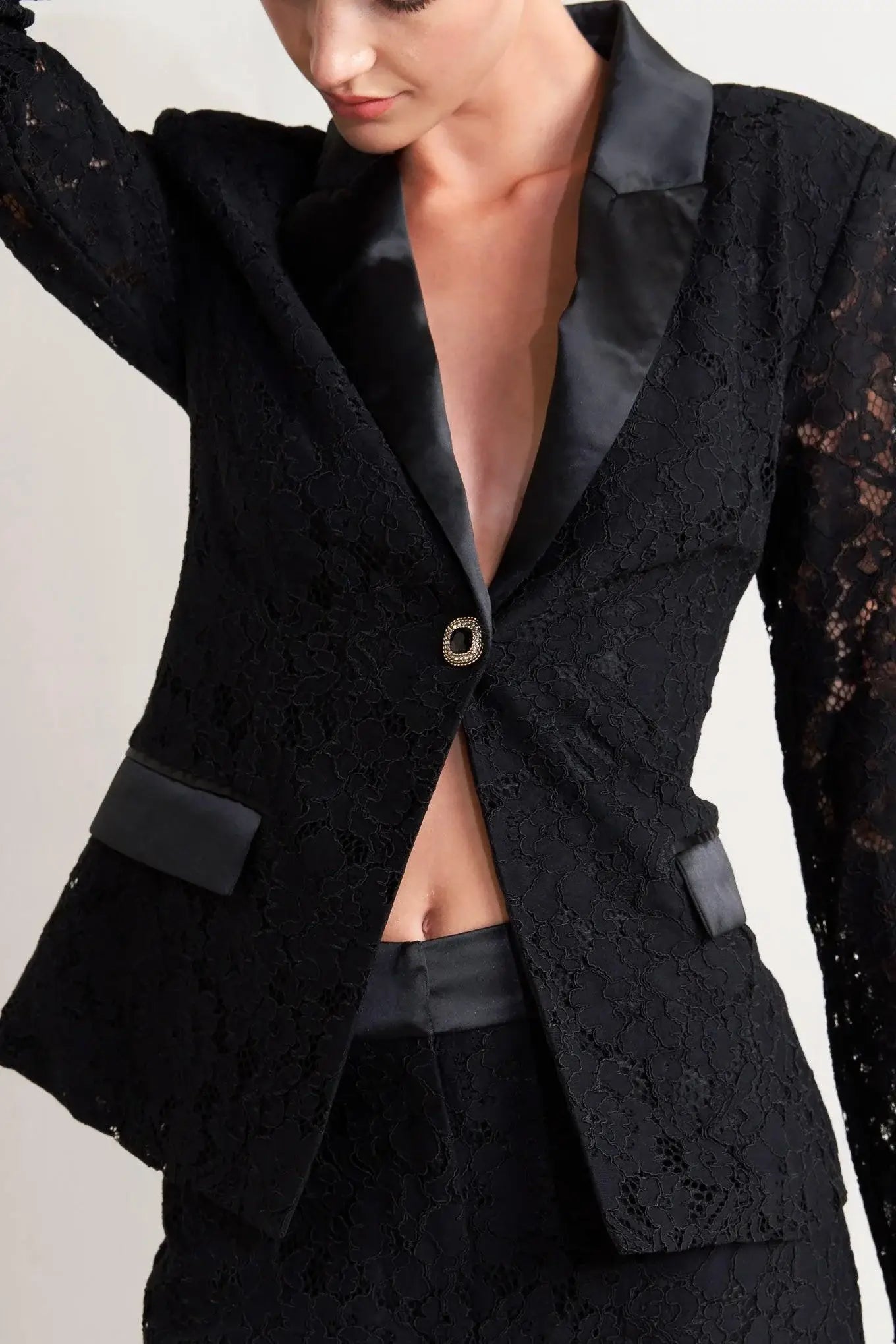SHADOW GLAM WOVEN LACE BLAZER - Flying Tomato - Flyclothing LLC