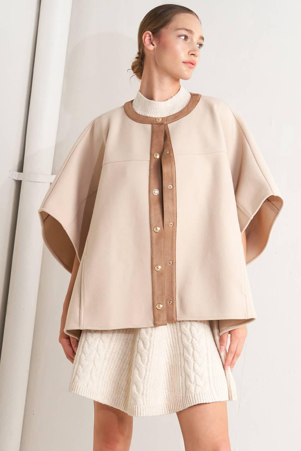 TIMELESS ELEGANCE WOVEN FELT CAPELET - Flying Tomato - Flyclothing LLC