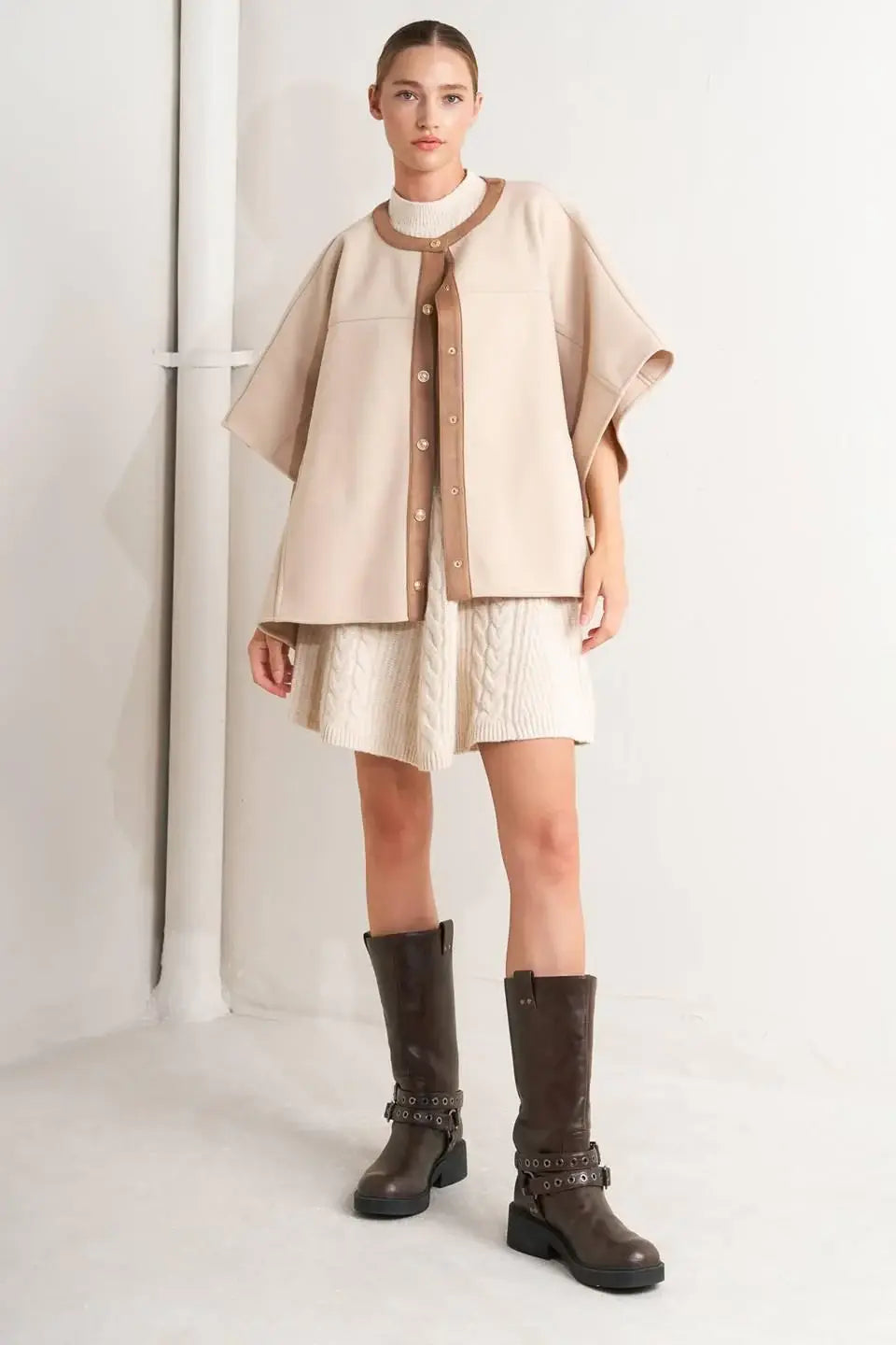 TIMELESS ELEGANCE WOVEN FELT CAPELET - Flying Tomato - Flyclothing LLC